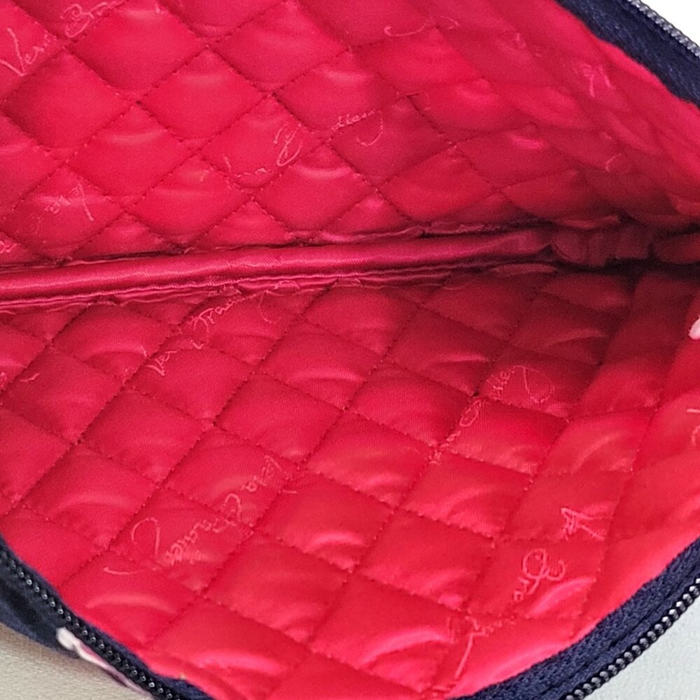 Vera Bradley Quilted Cosmetic Bag - Retired Ribbons Navy Blue Pink Floral Pouch - Picture 4 of 7